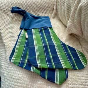 Set 2 Primitives by Kathy Blue and Green Plaid Fabric Stockings